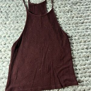 Elegant Sleeveless Ribbed Tank Top - Dark Brown
